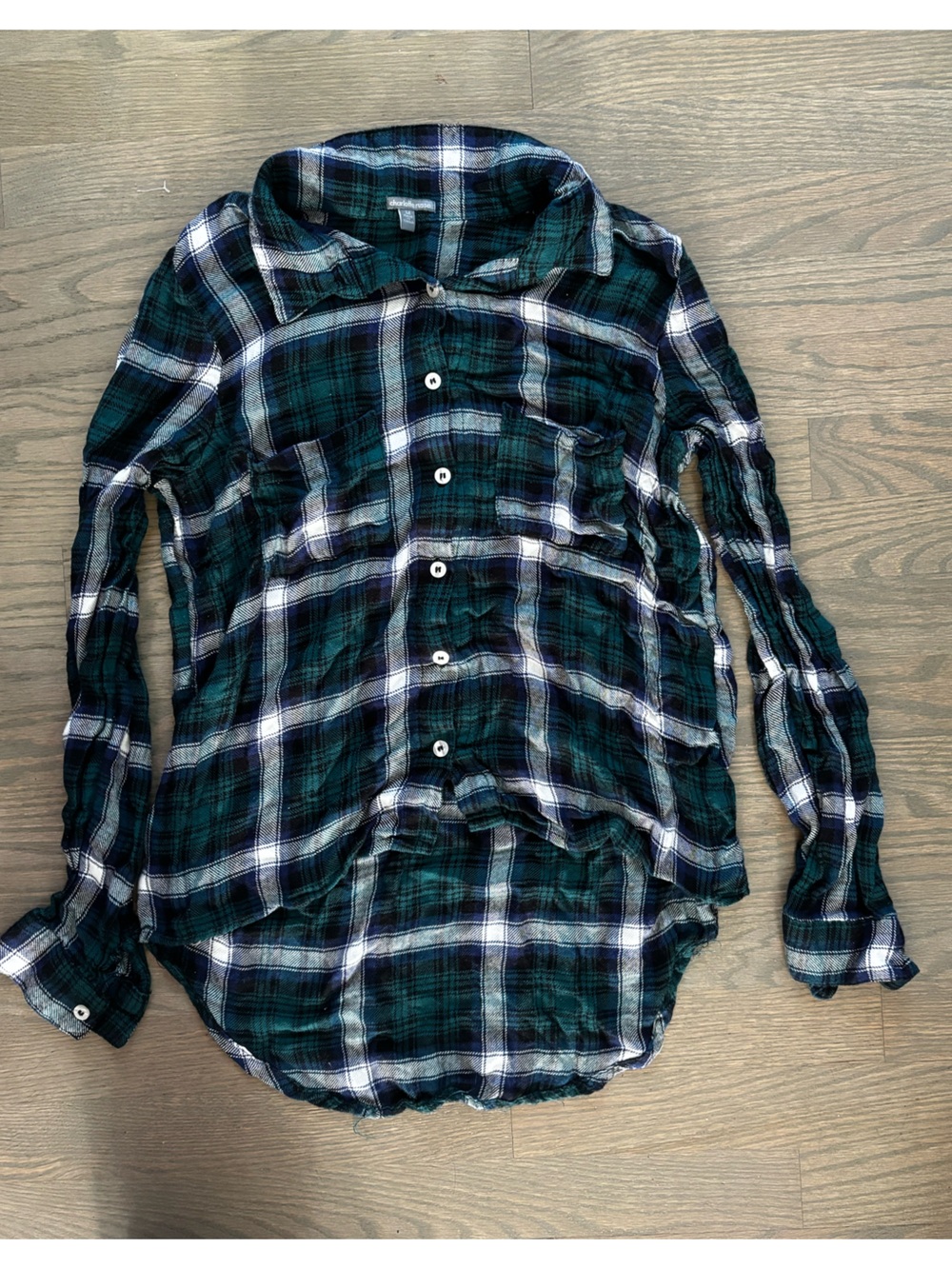 Y2K Charlotte Russe green and navy blue soft flannel high low top medium